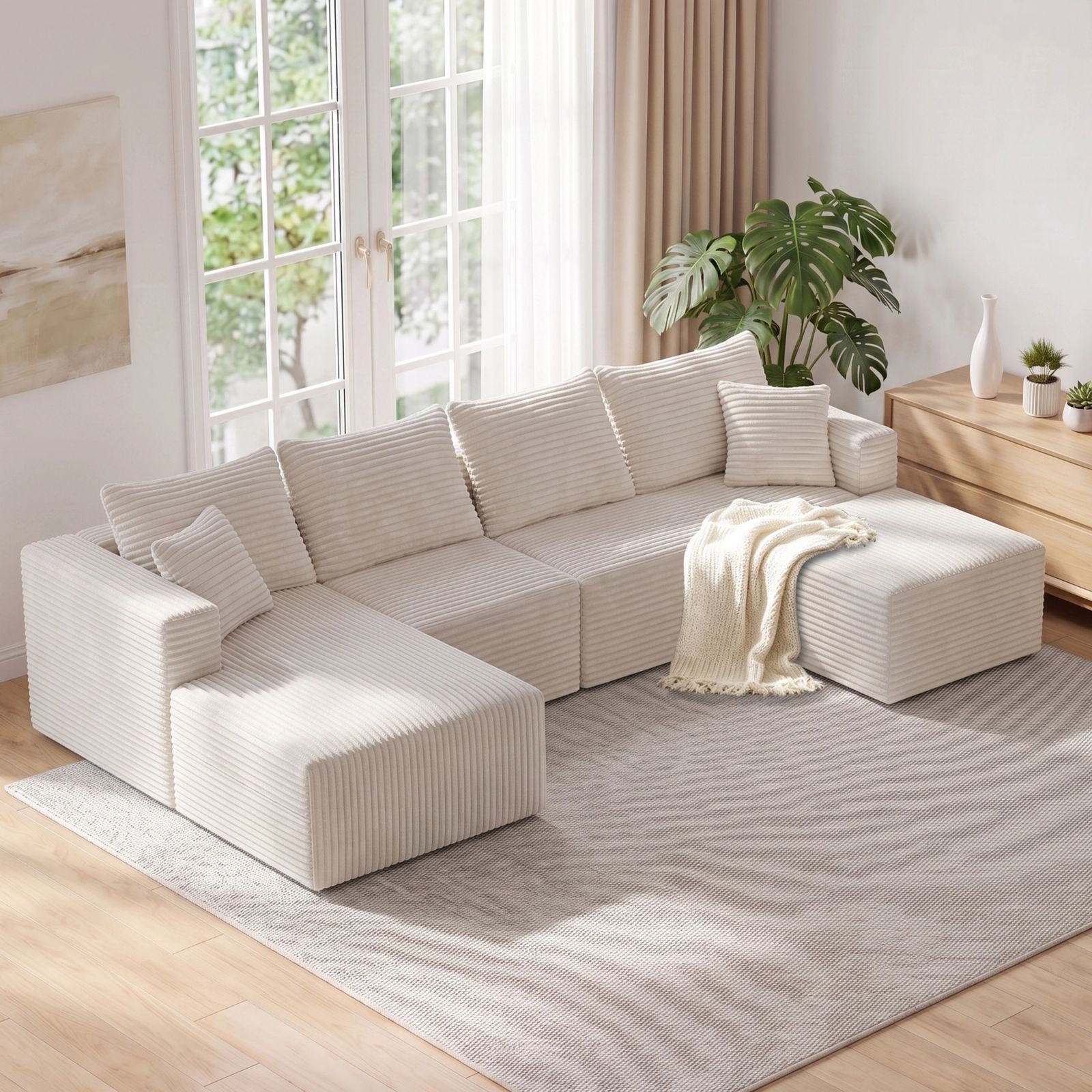 The Big U 118.5″ Compressed Modular Sofa, Right Chaise in Cream White — main product view