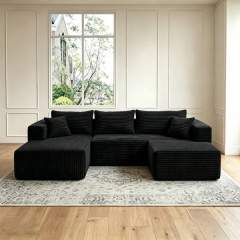 The U modular sectional in Jet Black, right arm, view 1