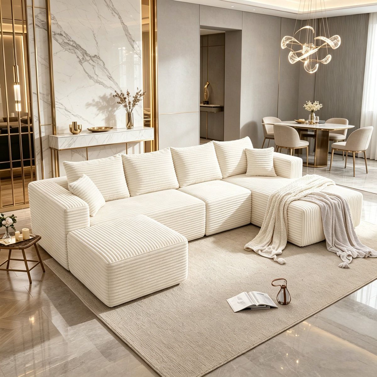 The Big U 118.5″ Compressed Modular Sofa, Left Chaise in Cream White — main product view