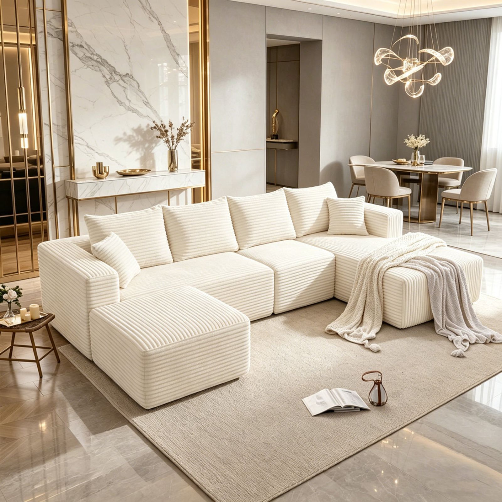 The Big U 118.5″ Compressed Modular Sofa, Left Chaise in Cream White — main product view