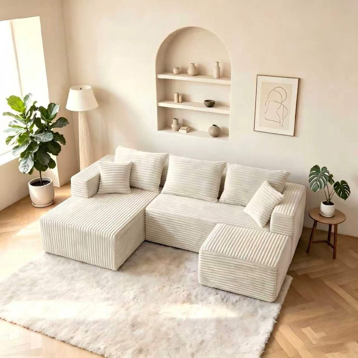 The U 93″ Compressed Modular Sofa, Right Chaise in Cream White — main product view