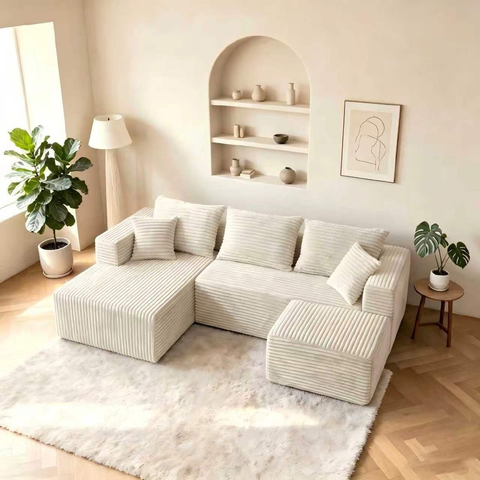 The U 93″ Compressed Modular Sofa, Right Chaise in Cream White — main product view