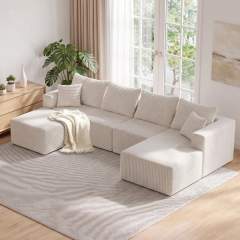The Big U 118.5″ Compressed Modular Sofa, Left Chaise in Cream White — product detail 2