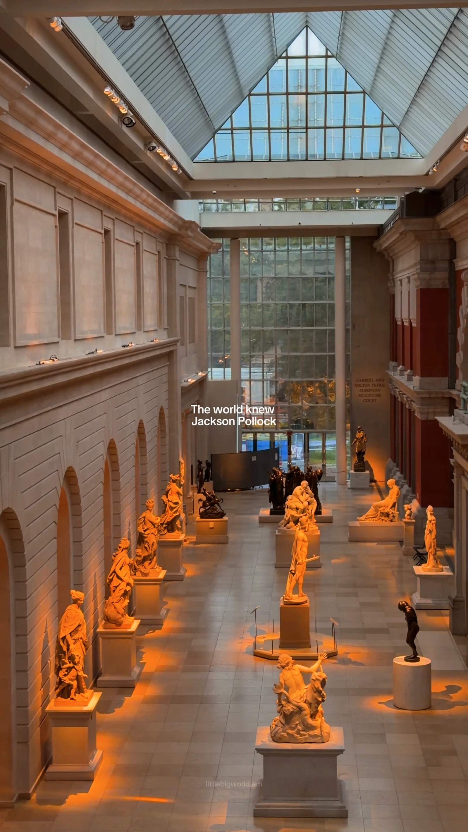 Sculpture beneath the glass roof of The Met’s American Wing court.