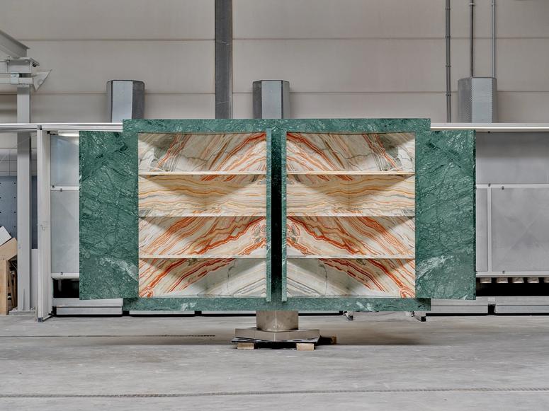 Balance (2022), a marble and onyx cabinet designed by OMA for Solid Nature’s “Monumental Wonders” exhibition at Alcova. (Courtesy Solid Nature)