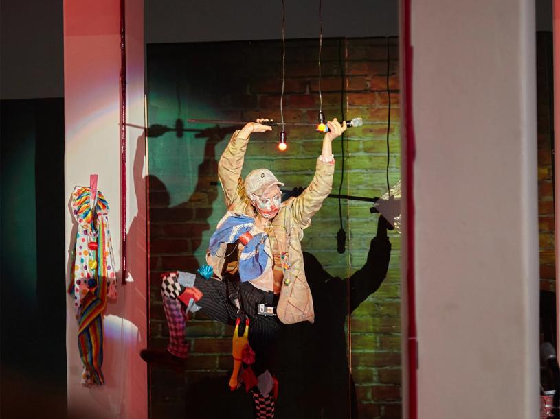 View of “Dirt Trip” performance by Alex Tatarsky on June 5, 2022. (Photo: Angela Cholmondeley. Courtesy MoMA PS1.)