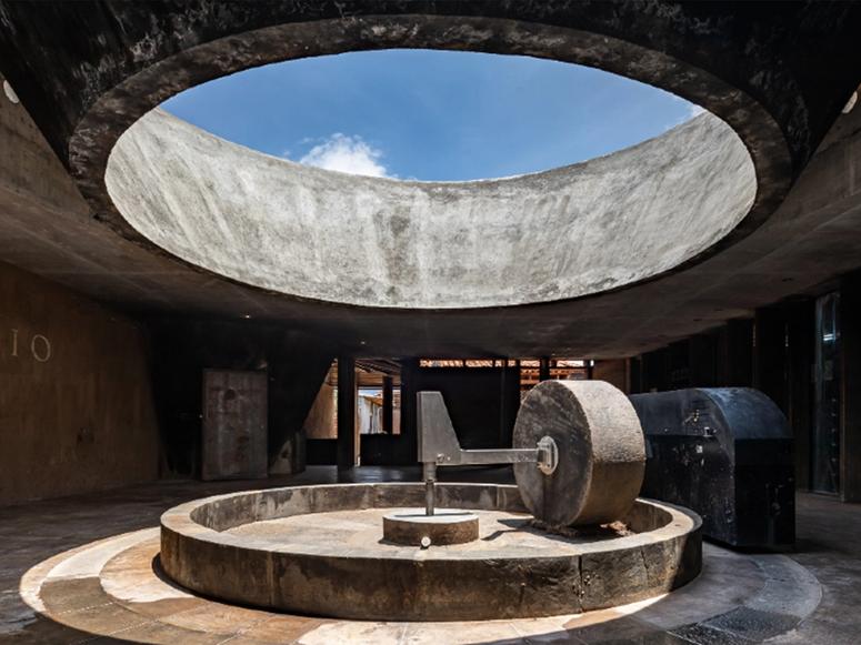 A solar-powered mezcal wheel at Casa Silencio. (Courtesy Casa Silencio)