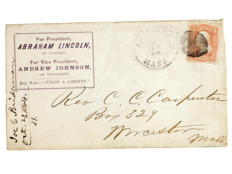 A vintage envelope addressed by former president Abraham Lincoln 