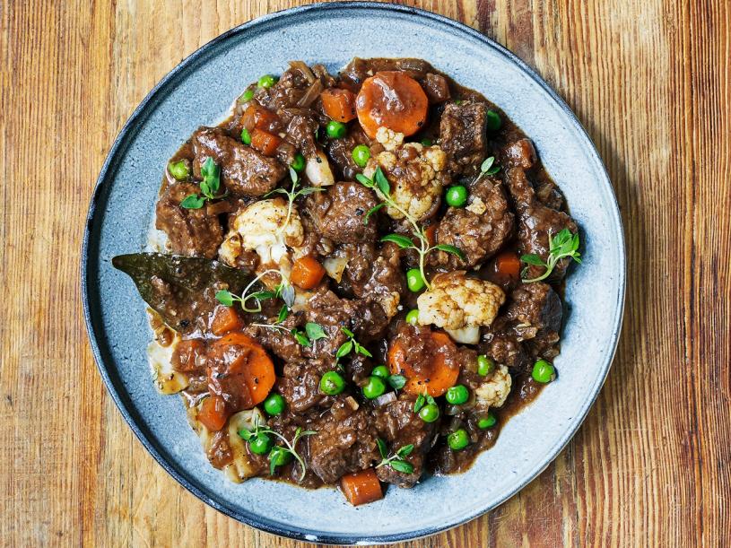 Beef stew with carrots, cauliflower, and cabbage. (Photo: Luke Albert)