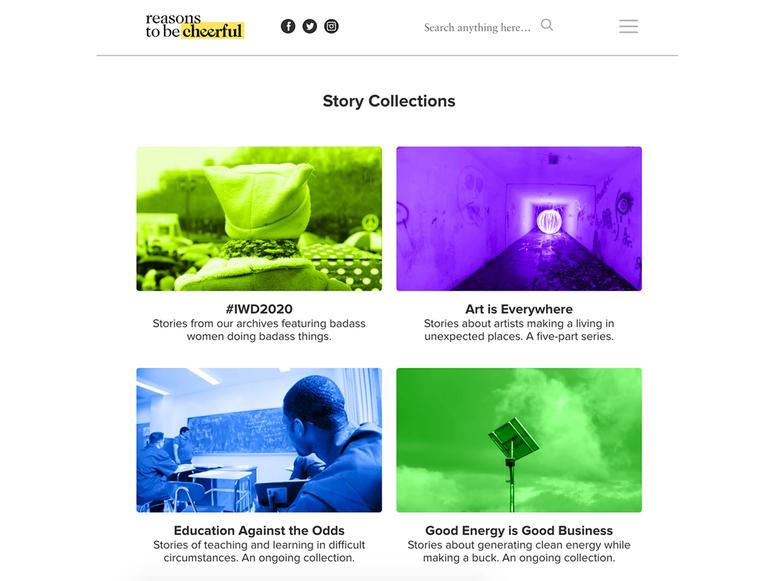 Story collections on the Reasons to be Cheerful website.