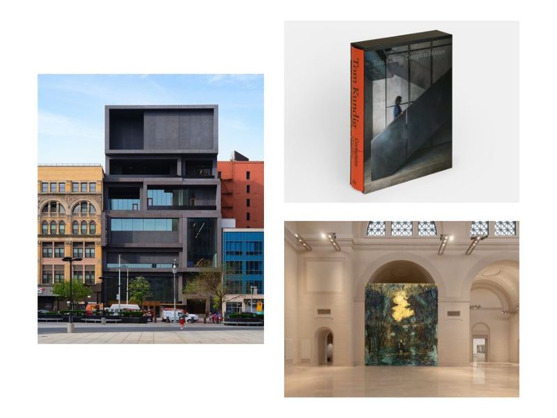 Clockwise from left: The Studio Museum in Harlem’s new building (Photo: Dror Baldinger/Courtesy Studio Museum in Harlem); cover of “Tom Kundig: Complete Houses” (Courtesy Monacelli); installation view of “Anselm Kiefer: Becoming the Sea” at the Saint Louis Art Museum (Photo: Dan Bradica/Courtesy the artist and the Saint Louis Art Museum)