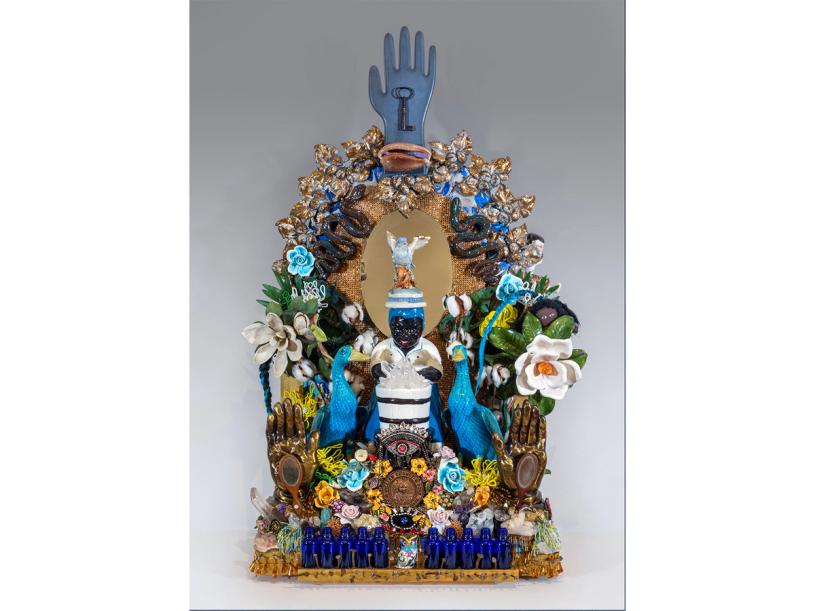 “SKINNER AND THE WASHERWOMAN IN THE GARDEN OF EDEN” (2022) by vanessa german. (Courtesy the artist and Kasmin, New York)