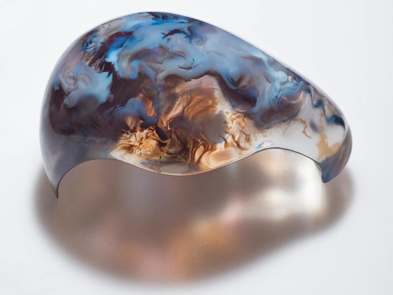 A blue, brown, and translucent sculpture by Neri Oxman.