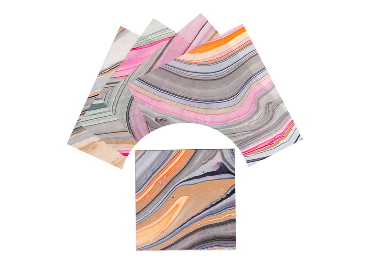 Marbled, multicolor origami paper.