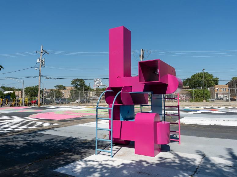 “Block Party,” an installation in Bell Park by Studio Barnes, in collaboration with University of Colorado Boulder architecture and urban design professor Shawhin Roudbari and the Chicago nonprofit MAS Context. (Photo: Nathan Keay)