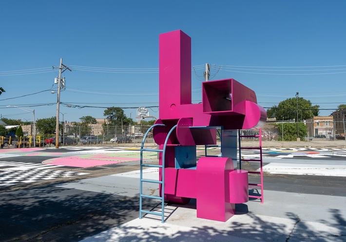 “Block Party,” an installation in Bell Park by Studio Barnes, in collaboration with University of Colorado Boulder architecture and urban design professor Shawhin Roudbari and the Chicago nonprofit MAS Context. (Photo: Nathan Keay)