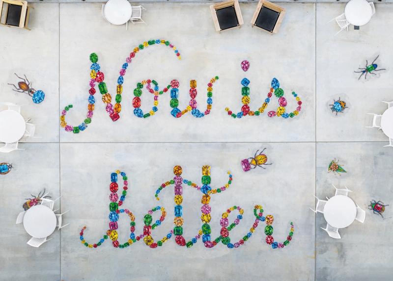 A “Now Is Better” mosaic on the top floor of the Ledger office building in Bentonville, Arkansas. (© The Ledger, Bentonville, AR)