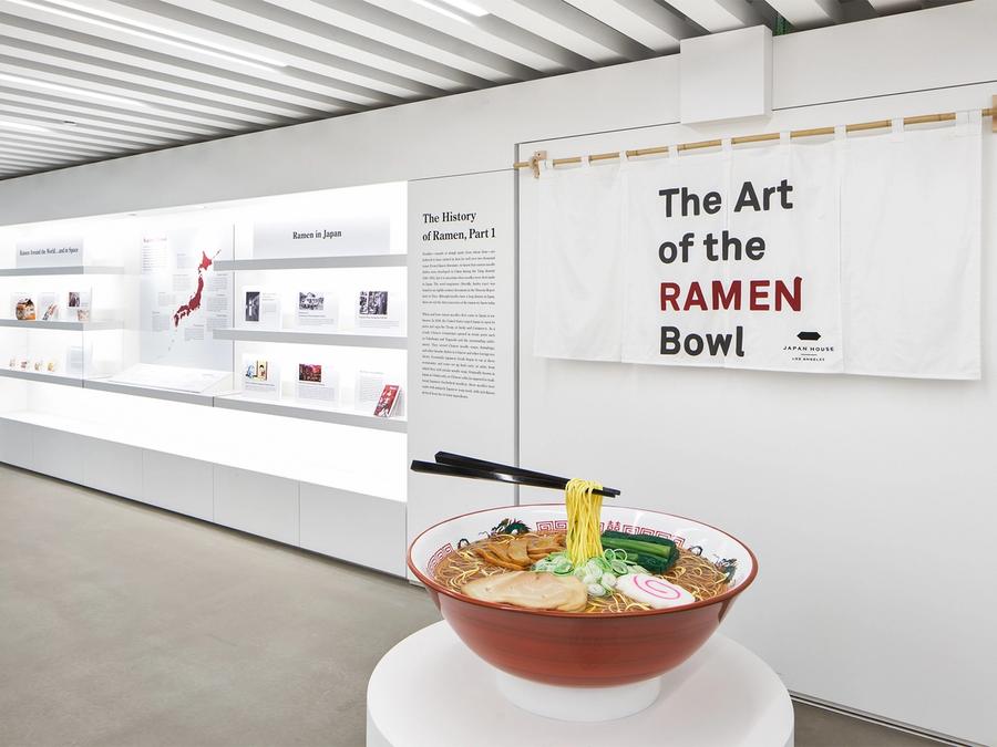 Installation view of “The Art of the Ramen Bowl” at Japan House Los Angeles. (Courtesy Japan House Los Angeles)