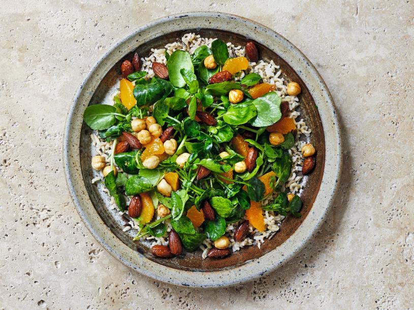 Watercress salad with clementines and wild rice. (Photo: Luke Albert)