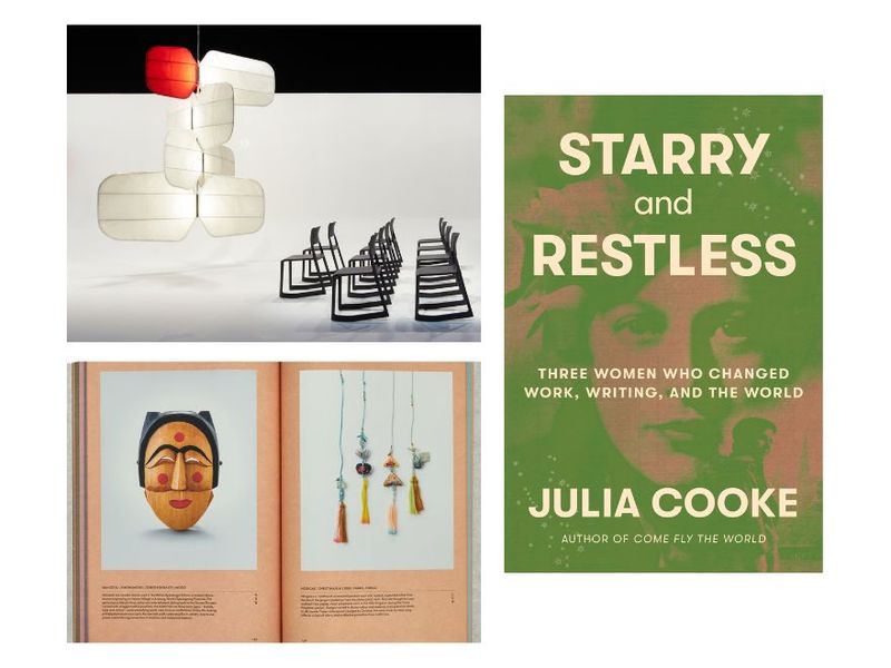 Clockwise from top left: An installation by Barber Osgerby, who will be the focus of an upcoming Triennale di Milano retrospective (Photo: Stéphane Muratet); cover of “Starry and Restless: Three Women Who Changed Work, Writing, and the World” by Julia Cooke (Courtesy Farrar, Straus & Giroux); a spread from “Jeong: The Spirit of Korean Craft and Design” by Hyo Jung Lee (Courtesy Phaidon)