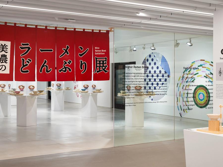 Installation view of “The Art of the Ramen Bowl” at Japan House Los Angeles. (Courtesy Japan House Los Angeles)