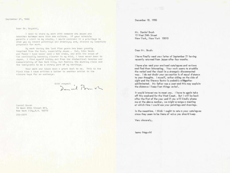 Left: a letter, dated Sept. 21, 1980, that a young Daniel Brush wrote to the artist Isamu Noguchi. Right: Noguchi’s reply to Brush, dated Dec. 10, 1980. (Courtesy the Isamu Noguchi Foundation and Garden Museum)