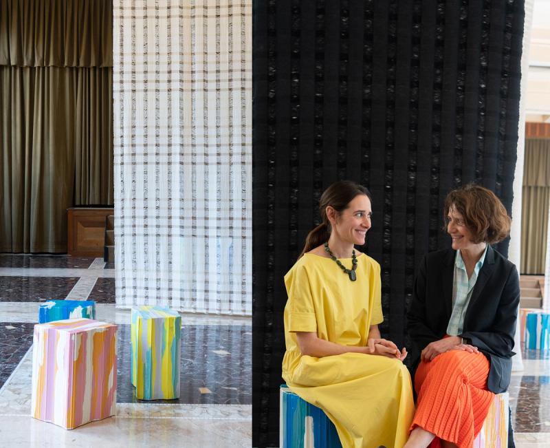AMO founders Ambra Medda and Veronica Sommaruga at the Teatro Albers presentation for Milan Design Week. (Photo: Natasha Stanglmeyer)