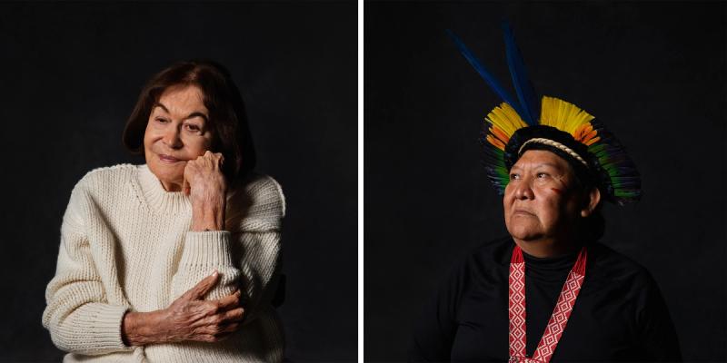 Claudia Andujar (left). Davi Kopenawa (right). (Photo: Lewis Mirrett. Courtesy the Fondation Cartier pour l’art contemporain)