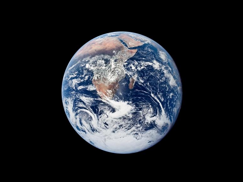 The classic “Blue Marble” image of the Earth, taken by the Apollo 17 crew on Dec. 7, 1972. (Courtesy NASA)