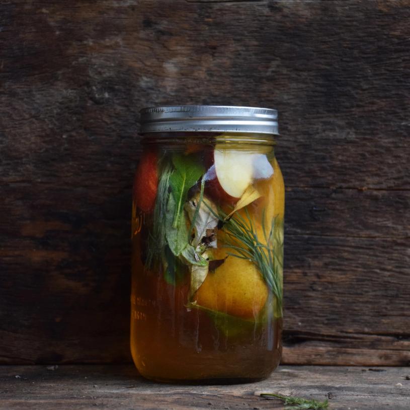 A jar of pear and apple vinegar made by Baudar. (Courtesy Pascal Baudar)