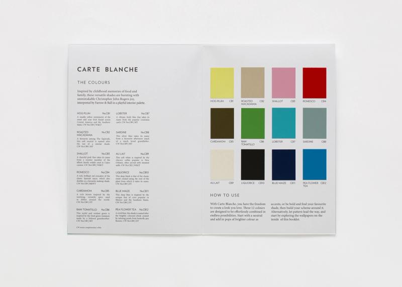 The color card for Rogers’s Farrow & Ball Carte Blanche collection. (Courtesy Farrow & Ball)