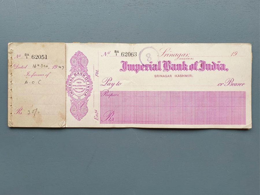 A checkbook from the Imperial Bank of India, submitted to the Museum of Material Memory by Saba Qizilbash. (Courtesy Museum of Material Memory)