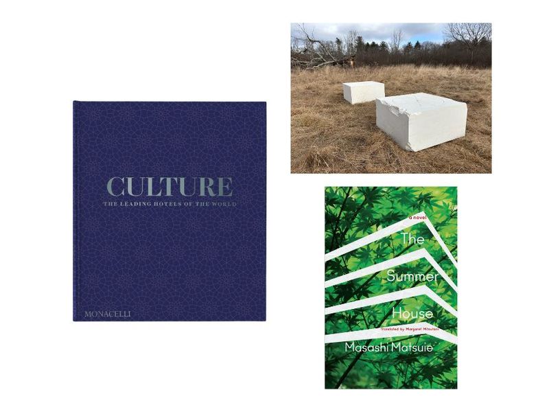 Clockwise from left: Cover of “Culture: The Leading Hotels of the World” (Courtesy Monacelli); view of an installation by the artist Mark Armijo McKnight, to be featured in Sky High Farm’s biennial “Trees Never End and Houses Never End” (Courtesy Sky High Farm); cover of “The Summer House” (Courtesy Other Press)