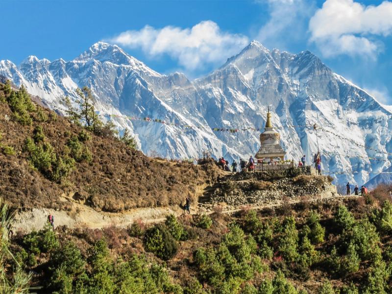 A Buddhist stupa in Namche Bazaar, Nepal. (Photo: Sebastian Pena Lambarri. Courtesy Unsplash)