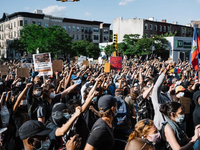 A large crowd protesting for Black Lives Matter in New York City.