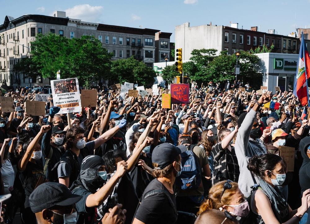 A large crowd protesting for Black Lives Matter in New York City.