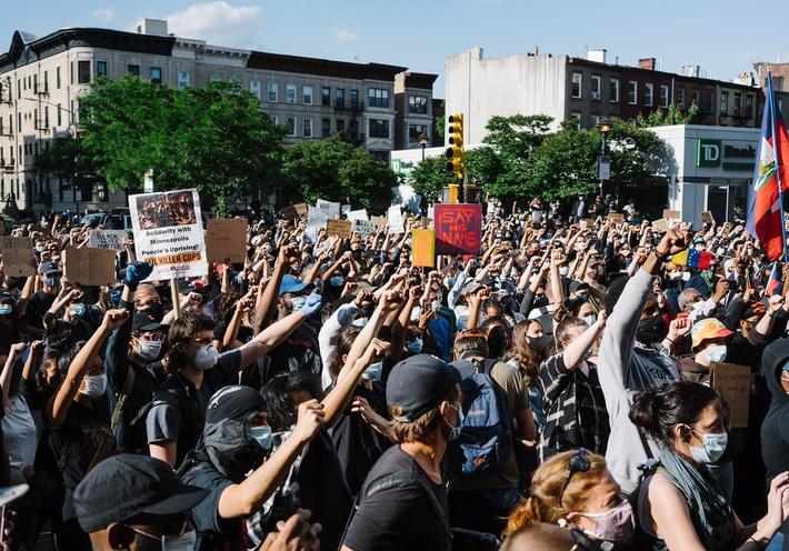 A large crowd protesting for Black Lives Matter in New York City.