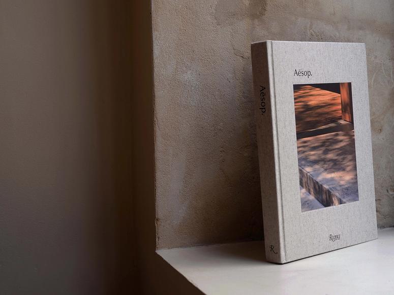 An Aesop book leaning in a windowframe.