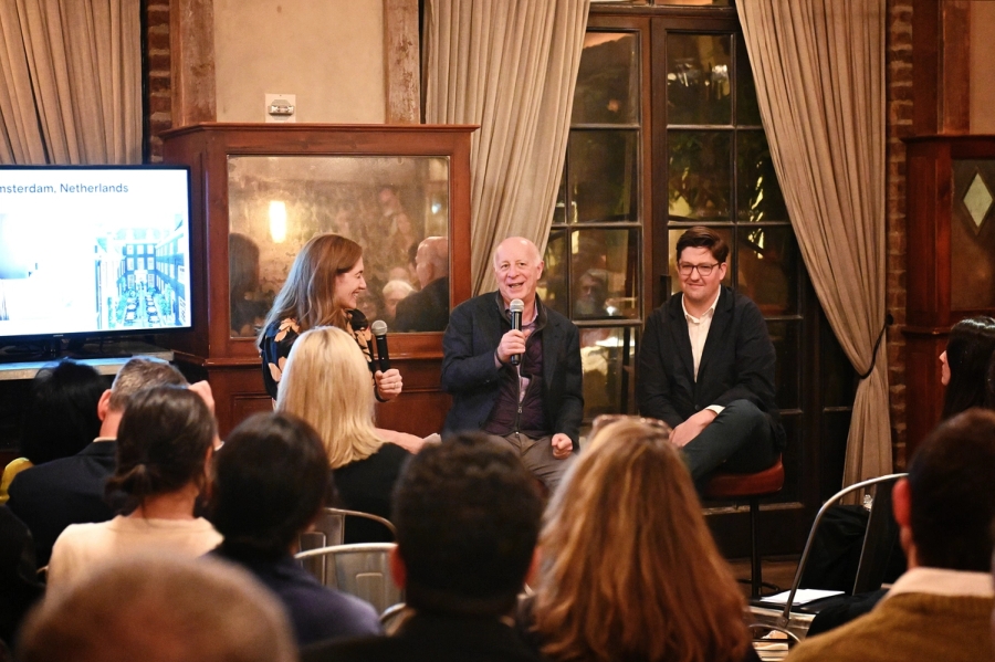 October 2024 | Left to right: Jacqueline Terrebonne, editor-in-chief of Galerie magazine; the architecture critic Paul Goldberger; and The Slowdown’s editor-in-chief, Spencer Bailey, in conversation during a launch event for “Design: The Leading Hotels of the World” (Monacelli) at The Greenwich Hotel in New York. (Photo: Christos Katsiaouni)