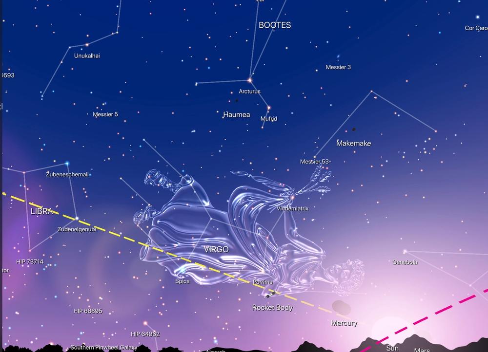 An illustration from Night Sky featuring the Virgo constellation.