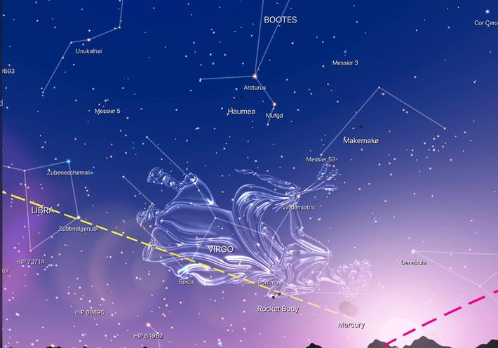 An illustration from Night Sky featuring the Virgo constellation.