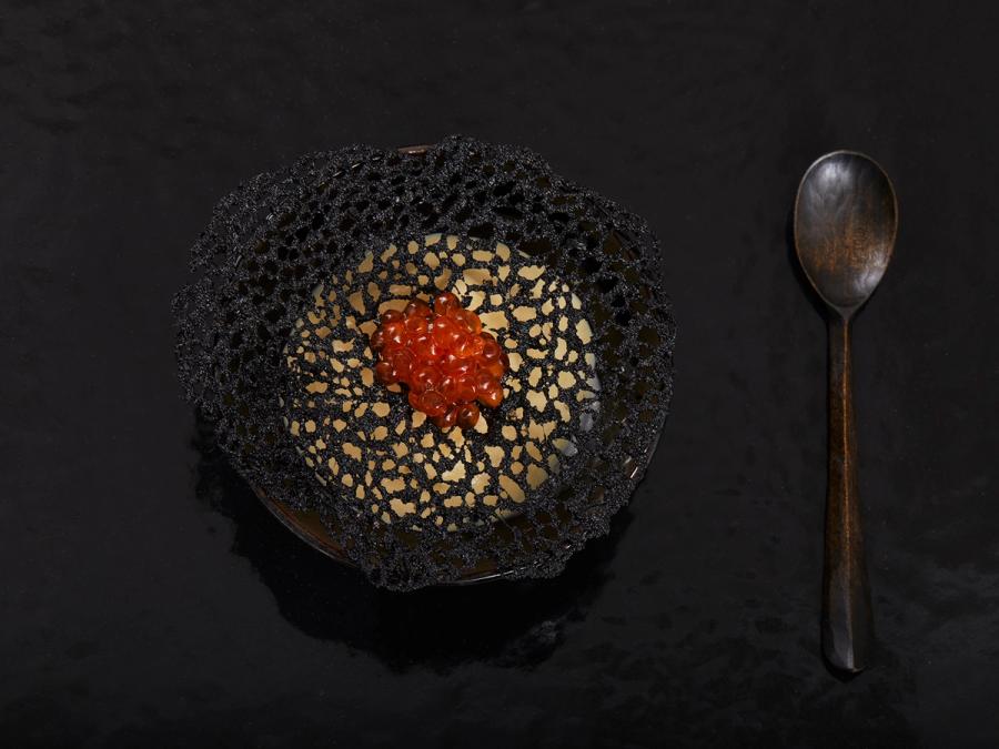 Menu items from Stephanie Goto's ice cream and champagne Omakase