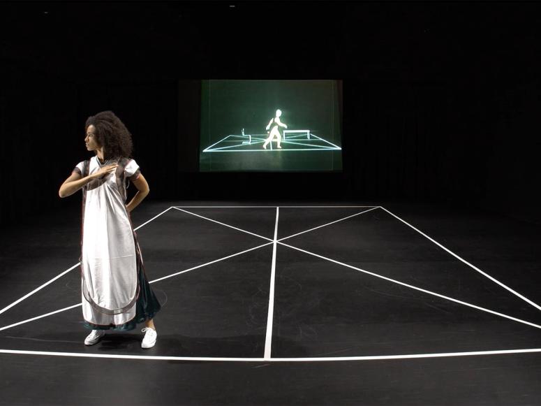 A still from Kandis Williams’s multiscreen work “Triadic Ballet” (2021). (Courtesy the artist and the Rosenkranz Collection.)