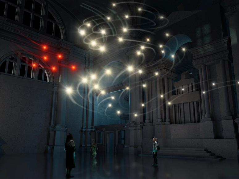 Rendering of Drift’s indoor drone performance, “Social Sacrifice” (2022). (Courtesy Drift and Aorist)