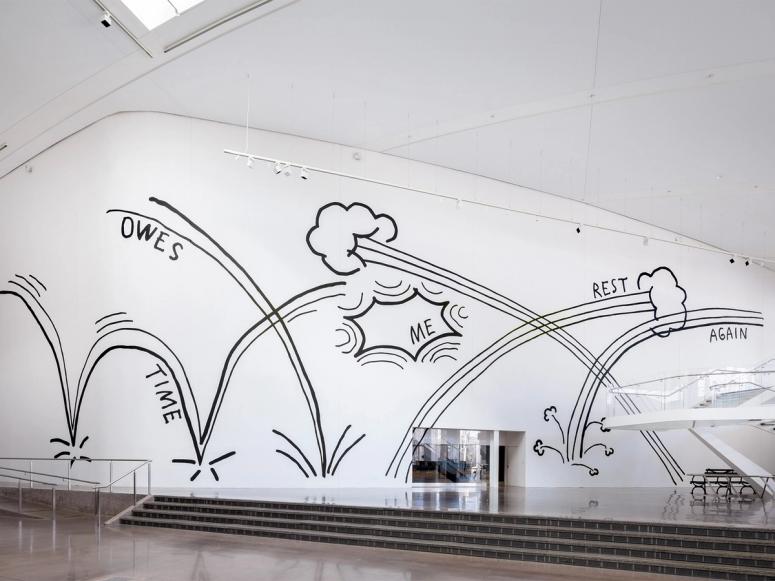 Installation view of Christine Sun Kim’s “Time Owes Me Rest Again.” (Photo: Hai Zhang. Courtesy the Queens Museum.)