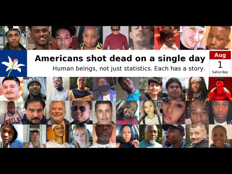 A photo collage of faces of people lost to gun violence