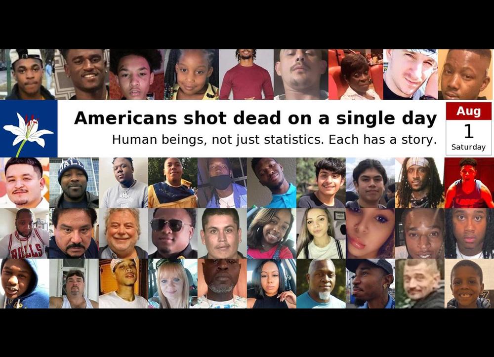 A photo collage of faces of people lost to gun violence