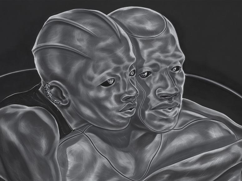 Toyin Ojih Odutola’s 2019 drawing “Imitation Lesson; Her Shadowed Influence.” (Courtesy the artist and the Hirshhorn Museum and Sculpture Garden)