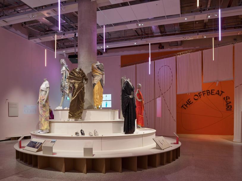 View of “The Offbeat Sari” exhibition at the Design Museum in London. (Photo: Andy Stagg. Courtesy the Design Museum)