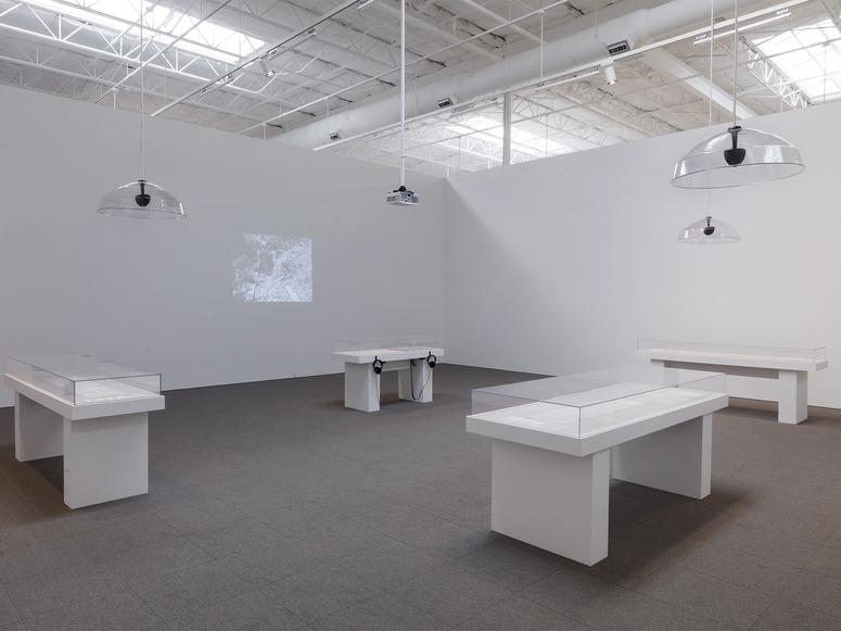 Audio works from Nancy Holt’s “Tours” and “Visual Sound Zones” series in The Warehouse Dallas exhibition “Sound as Sculpture.” (Photo: Kevin Todora)